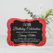 50e Rode Glitter Fab Glam Birthday Party Invite Kaart (Staand voorkant)