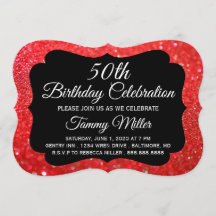 50e Rode Glitter Fab Glam Birthday Party Invite