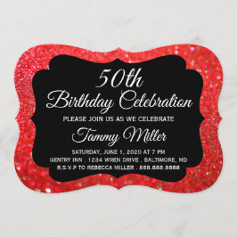 50e Rode Glitter Fab Glam Birthday Party Invite Kaart