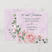 50e roos Bloemen Verjaardagsuitnodiging Kaart (Voorkant / Achterkant)