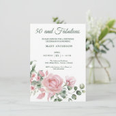 50e roos Bloemen Verjaardagsuitnodiging Kaart (Staand voorkant)