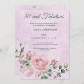 50e roos Bloemen Verjaardagsuitnodiging Kaart (Voorkant / Achterkant)