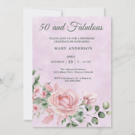 50e roos Bloemen Verjaardagsuitnodiging Kaart