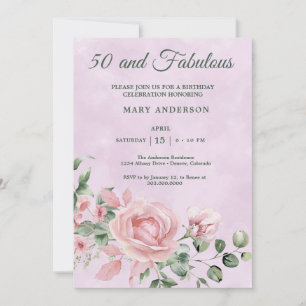 50e roos Bloemen Verjaardagsuitnodiging Kaart