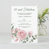 50e roos Bloemen Verjaardagsuitnodiging Kaart (Staand voorkant)