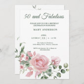 50e roos Bloemen Verjaardagsuitnodiging Kaart (Voorkant / Achterkant)