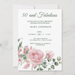 50e roos Bloemen Verjaardagsuitnodiging Kaart