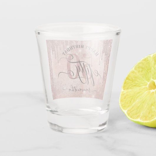 50e Roos Gold Happy Birthday Shot Glas (Achterkant)