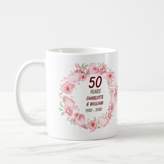 50e roze Bruiloft Jubileum Rozen Groen Mok (Links)