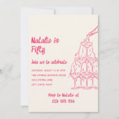 50e roze getekende champagnetoren 50 jaar kaart (Voorkant)