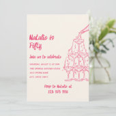 50e roze getekende champagnetoren 50 jaar kaart (Staand voorkant)