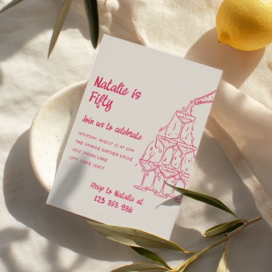 50e roze getekende champagnetoren 50 jaar kaart