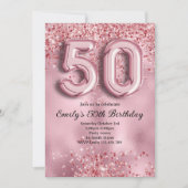 50e Roze Glitter Verjaardag Kaart (Voorkant)