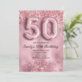 50e Roze Glitter Verjaardag Kaart (Staand voorkant)