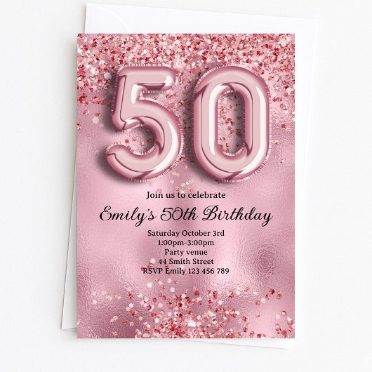 50e Roze Glitter Verjaardag Kaart