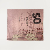 50e Roze Gouden Glitter Verjaardag Wandkleed (Voorkant (horizontaal))