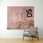 50e Roze Gouden Glitter Verjaardag Wandkleed (In Situ (horizontaal))