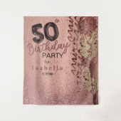 50e Roze Gouden Glitter Verjaardag Wandkleed (Voorkant)