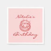 50e Roze Hand getrokken Cake Milestone Fun Verjaar Servet (Voorkant)