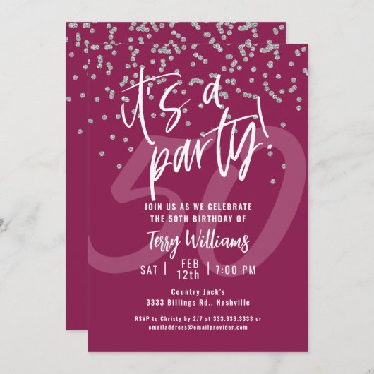 50e roze uitnodiging van de Birthday Party (Voorkant / Achterkant)