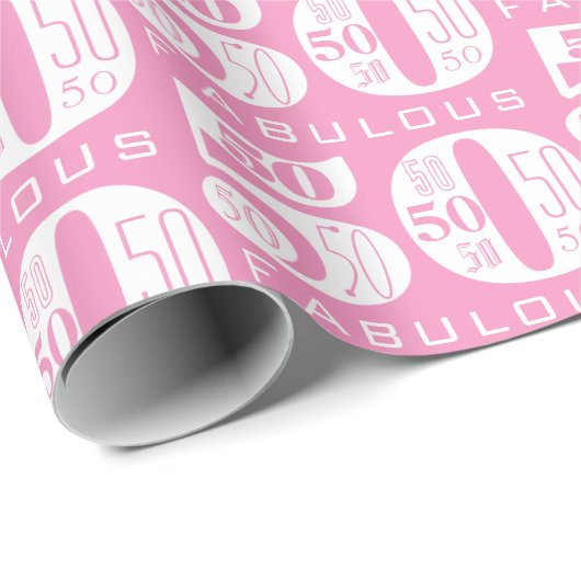 50e roze verjaardag cadeaupapier (Rol Hoek)