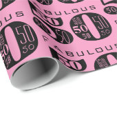 50e roze verjaardag cadeaupapier (Rol Hoek)