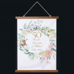 50e Rozen van het Jubileum van de Golden Wedding F Hangend Wandkleed<br><div class="desc">Deze botanische 50e trouwdag is een delicate waterverf bloemtuin en kan gepersonaliseerd worden met je speciale gouden verjaardagsdetails in elegante typografie. Ontworpen door: Thisnotme©</div>