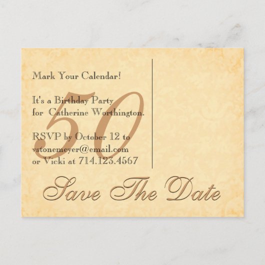 50e Save the Date Verjaardag Bord Gouden Kant Zwar Aankondigingskaart (Achterkant)