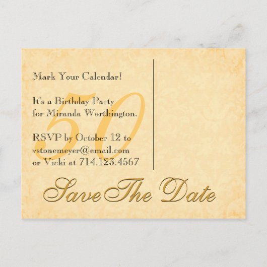 50e Save the Date Verjaardag Goud Zwart Kant v2 Aankondigingskaart (Achterkant)