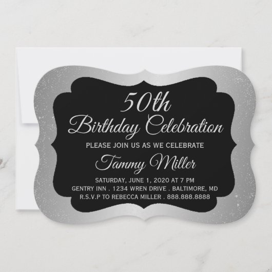 50e Silver Foil Fab Glam Birthday Party Invite Kaart (Voorkant)