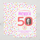 50e speciale foto kleurrijke koraalconfetti verjaa kaart (Voorkant / Achterkant)