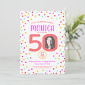 50e speciale foto kleurrijke koraalconfetti verjaa kaart (Staand voorkant)