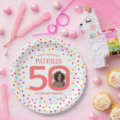 50e speciale foto kleurrijke koraalconfetti verjaa papieren bordje (Feest)