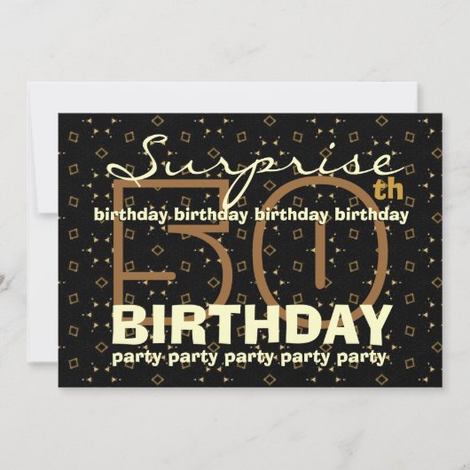 50e SUPRISE Birthday Black Gold Confetti W044B Kaart (Voorkant)