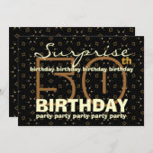 50e SUPRISE Birthday Black Gold Confetti W044B Kaart (Voorkant / Achterkant)