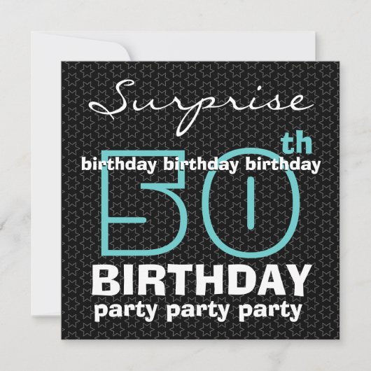 50e SUPRISE Birthday Party Blue Black Stars F521 Kaart (Voorkant)