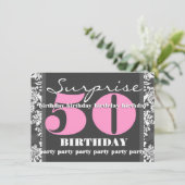 50e SUPRISE Birthday Party Grey and Pink T302A Kaart (Staand voorkant)