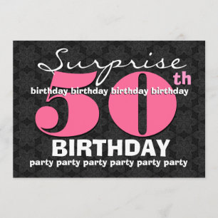 50e SUPRISE Birthday Party Pink Black voor haar E3 Kaart