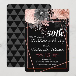 50e Suprise Birthday Party roze rozen Kaart