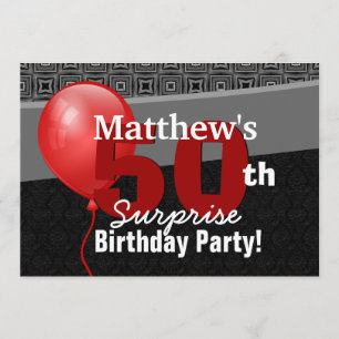 50e Surprise Birthday Black Red Balloon Y327 Kaart
