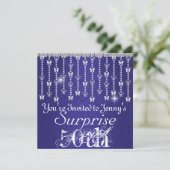 50e Surprise Birthday Butterfly BLUE Invitation Kaart (Staand voorkant)