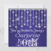 50e Surprise Birthday Butterfly BLUE Invitation Kaart (Voorkant)