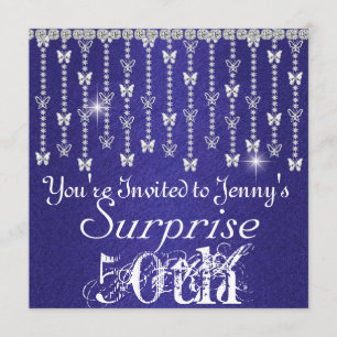 50e Surprise Birthday Butterfly BLUE Invitation Kaart