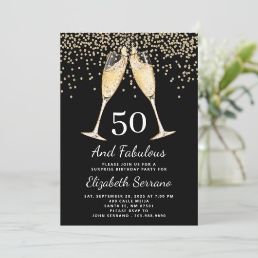 50e Surprise Birthday Champagne Toast Confetti Kaart (Staand voorkant)
