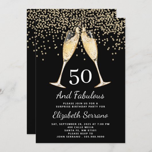 50e Surprise Birthday Champagne Toast Confetti Kaart (Voorkant / Achterkant)