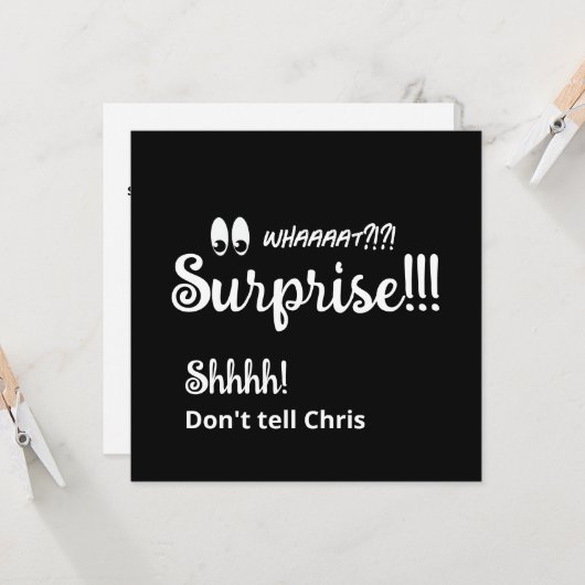 50e Surprise Birthday Party Fun Black White Kaart (Voorkant / Achterkant in situ)