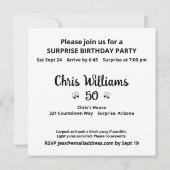 50e Surprise Birthday Party Fun Black White Kaart (Achterkant)