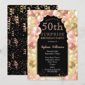 50e Surprise Birthday Roos Gold Foil ballonplein Kaart (Voorkant / Achterkant)