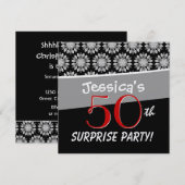 50e Surprise Party Black and White Flower Pattern Kaart (Voorkant / Achterkant)