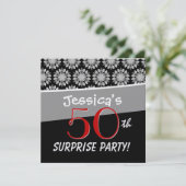 50e Surprise Party Black and White Flower Pattern Kaart (Staand voorkant)